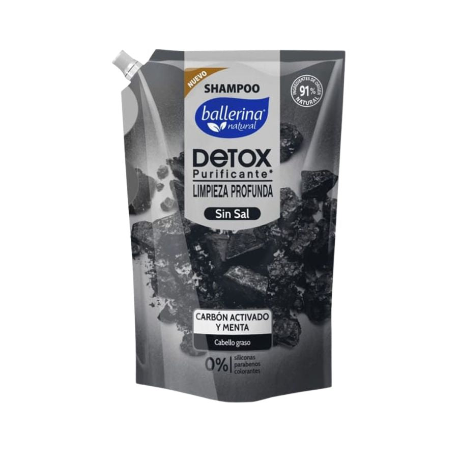 Shampoo Ballerina Carbón Activado y Menta Limpieza Profunda Doypack 750ml