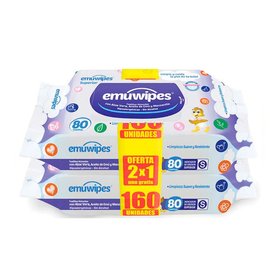 Emuwipes sin tapa x2 Pack 160 un 